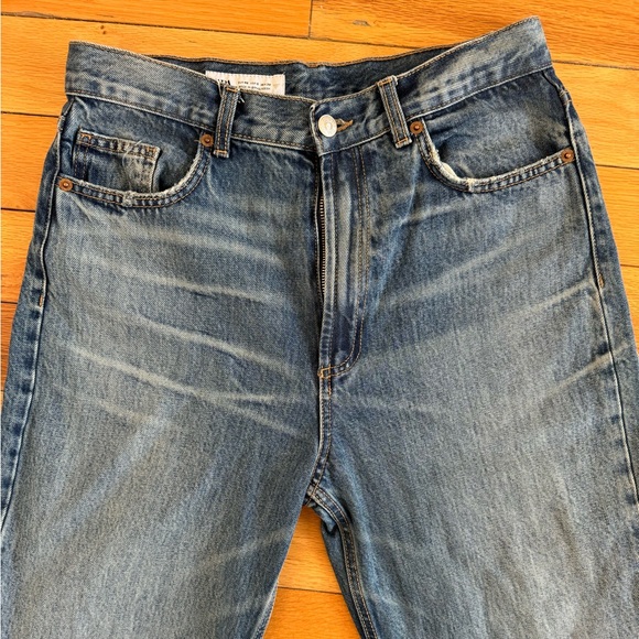 Zara | Straight Leg Women Jean Denim Distressed Blue 8 - Picture 4 of 12